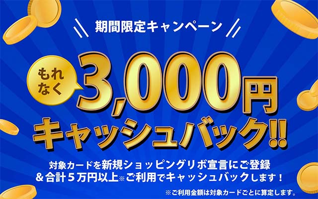 ショッピングリボ宣言に新規登録＆利用で3,000円キャッシュバック！