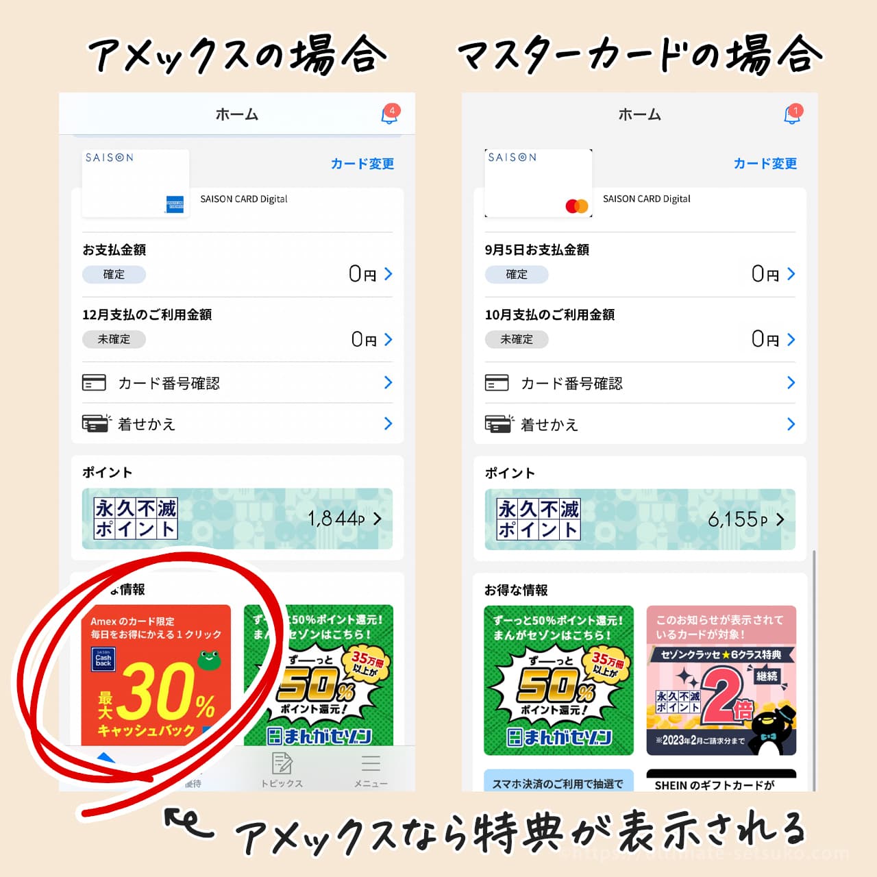 アメックスブランドにすると限定優待が受けられる