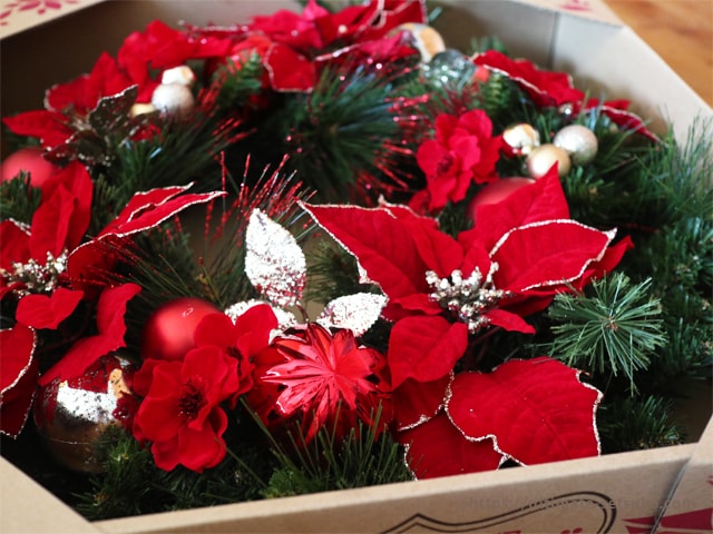 海外コストコ　クリスマスリース ポインセチア レッド 海外コストコ クリスマスリース ポインセチア レッド - メルカリ